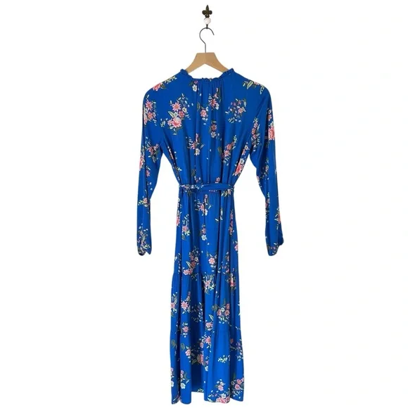Loft Floral Tiered Maxi Dress Blue Long Balloon Sleeve Belted Full Length Size 2 - Picture 3 of 12
